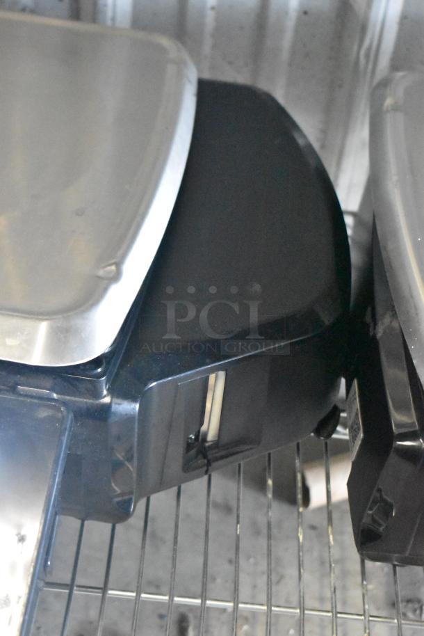 2024 Hobart HTi-7LH4W commercial scale on a metal shelf, damaged screen, missing left button. Tested, working condition.