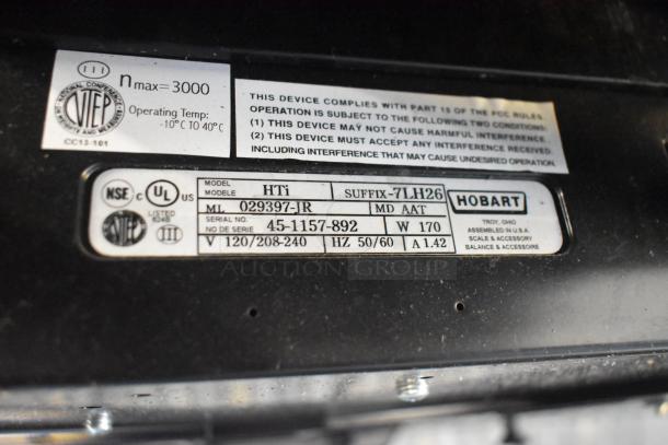 2017 Hobart HTi-7LH26 commercial scale label, showing model, voltage, serial number. Tested, working condition.