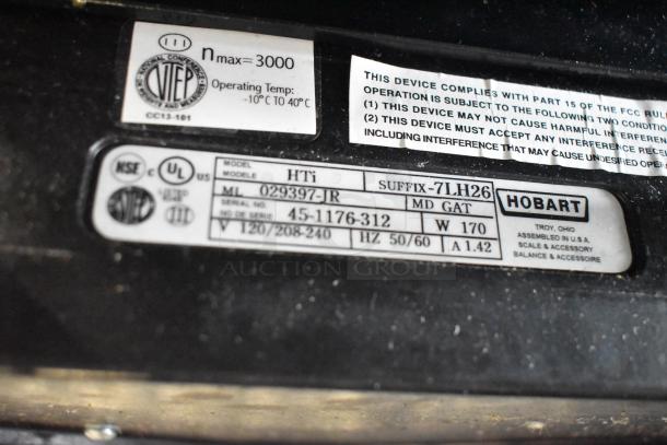 2017 Hobart HTi-7LH26 Commercial Countertop Scale label, 120/208-240V, 1 Phase, UL-certified, tested and working.