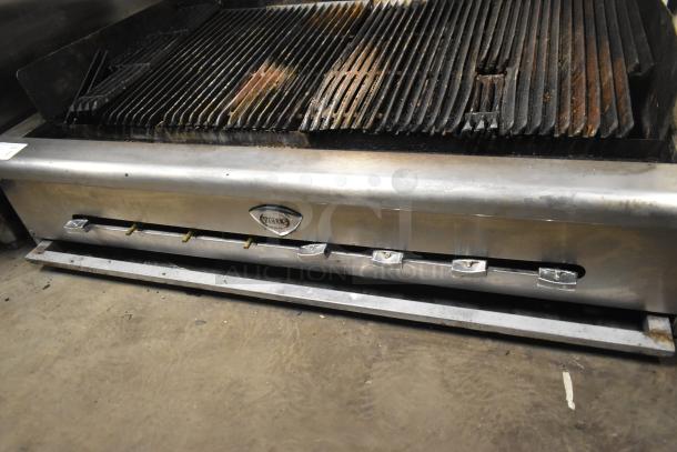 Wells Commercial Countertop Gas Charbroiler Grill, stainless steel, features adjustable controls, Wells logo visible, used condition.