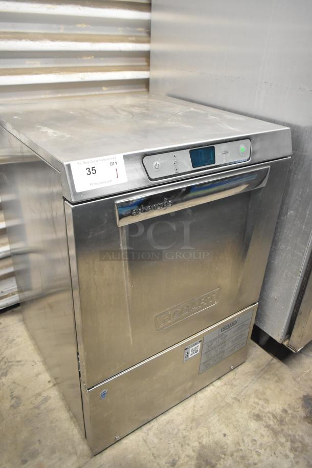 2018 Hobart LXER Commercial Undercounter Dishwasher, stainless steel, with digital controls, in used condition, model tag visible.