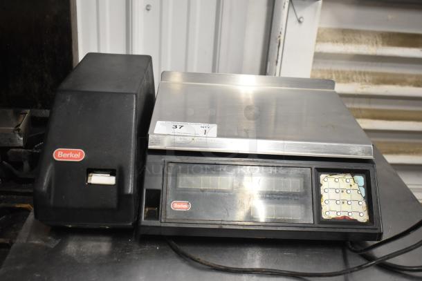 Berkel 522 commercial countertop scale with label printer, 120 volts, 1 phase, in used condition with visible branding.