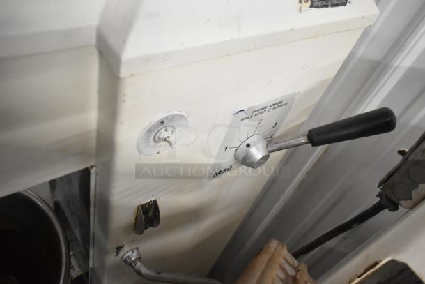 Univex M30 30 Quart Planetary Dough Mixer, visible speed control dial, includes mixing bowl and whisk attachment. 115V, 1 Phase.