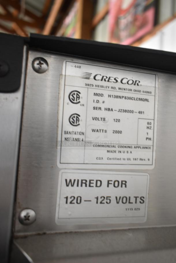 CresCor H138NPS36CLCMQRL commercial food warmer, 120V, model and CSA labels visible.