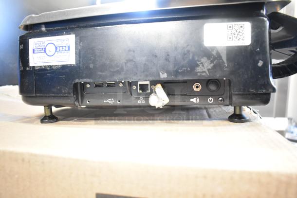 2016 Hobart HTi-7LH countertop food portioning scale, tested, screen broken, label states Illinois approval, visible USB ports.