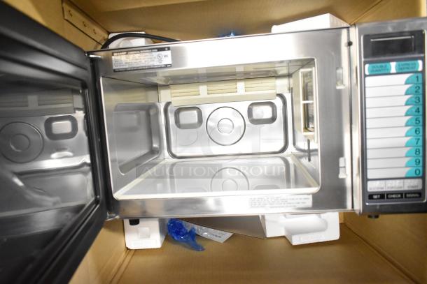 2022 Sharp R-21LVF Commercial Microwave Oven, 120 Volts, 1 Phase, stainless steel interior, keypad controls. New condition.