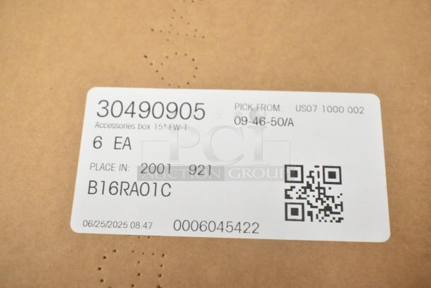 Label for Mettler Toledo FreshWay Scale accessories box. Shows model number 30490905, quantity 6, location code B16RA01C.