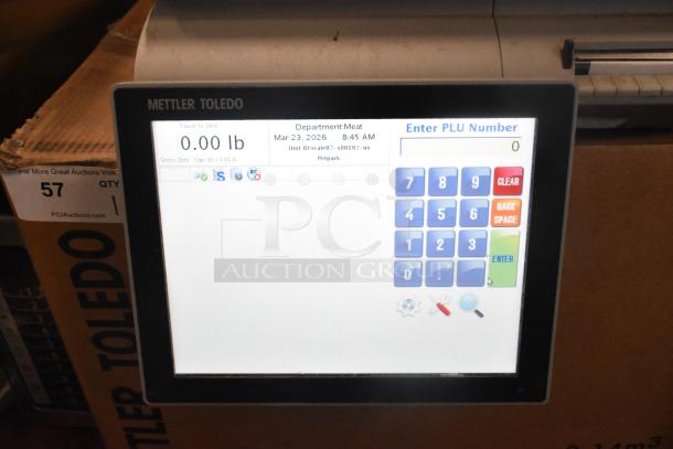 Mettler Toledo AM-5545 commercial countertop scale, working condition, 100-240V, 1-phase, touchscreen display visible.