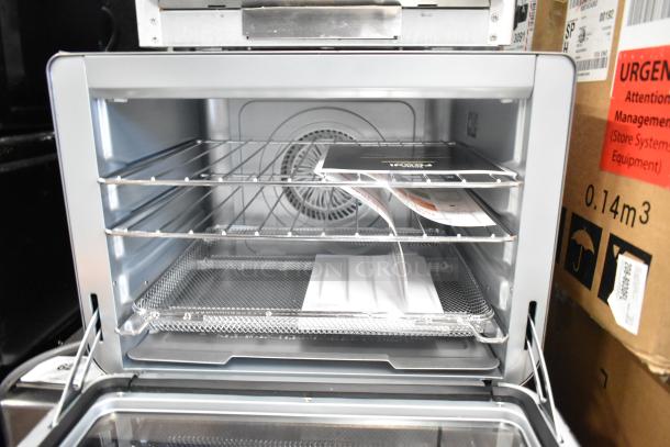 Ninja DT SERIES J0 Foodi Smart XL Air Oven, 120V, open door view, wire racks, pristine condition, manuals inside.