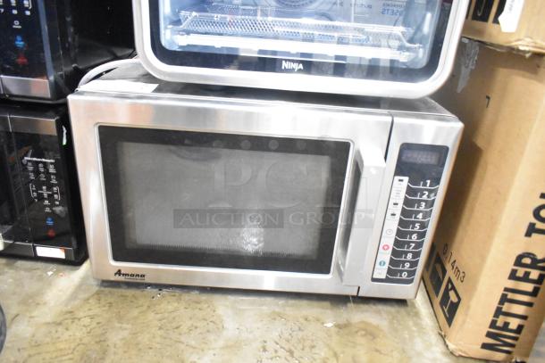2019 Amana RCS10TS commercial countertop microwave oven, 120 volts, used, keypad controls, stainless steel exterior.