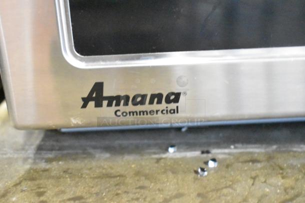 2019 Amana RCS10TS Commercial Microwave, 120V, 1 Phase, stainless steel, visible Amana logo.