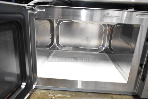 2019 Amana RCS10TS Commercial Microwave Oven, 120V, 1 Phase, stainless interior, open door view, clean condition.