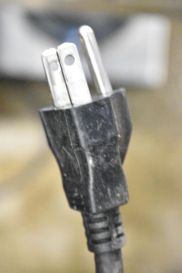 Close-up of a 2022 Bunn VPR coffee machine power plug, 120V, 1 phase, for countertop use.