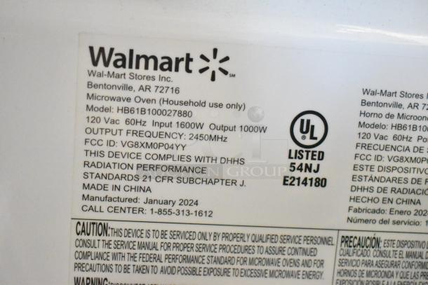 2024 Hamilton Beach HB61B100027880 Microwave Oven, 120V, 1 Phase, 1000W Output, UL Listed, FCC ID: VG8XM0P04YY.