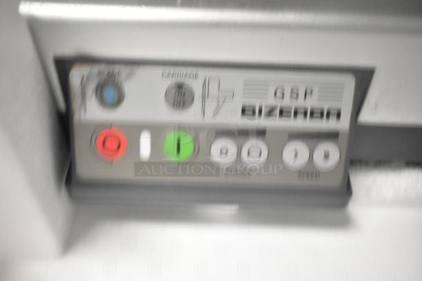Bizerba GSP HD Commercial Meat Slicer, 120 Volts, 1 Phase. Control panel showing buttons and model name.