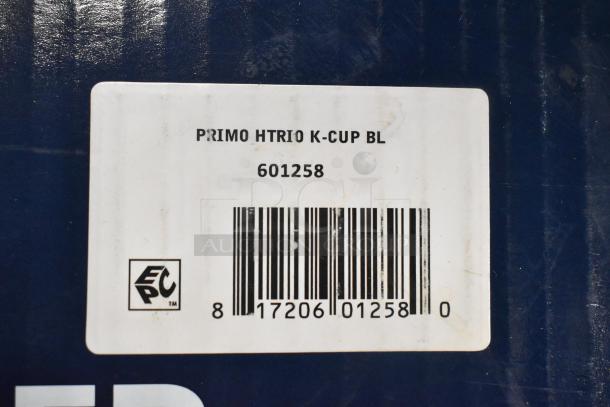 "Primo HTRiO K-Cup BL water dispenser in original box with barcode label, model 601258, new condition."