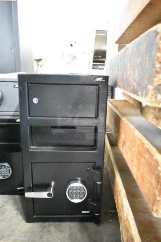BRAND NEW SCRATCH AND DENT! 360 Office Furniture 14" x 14" x 27 1/4" Black Steel Depository Safe with Electronic Keypad Lock and Independent Top Locker 911DS272