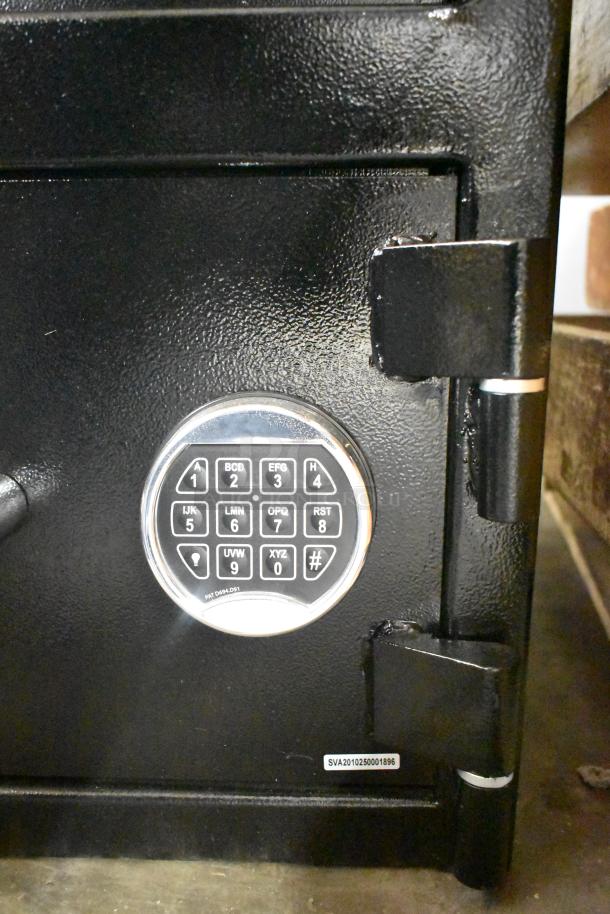 BRAND NEW 360 Office Furniture black steel depository safe, 14"x14"x27.25", electronic keypad lock, model 911DS272.