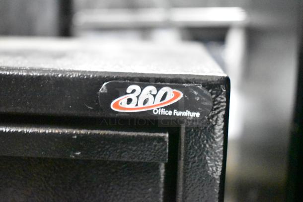 Brand new 360 Office Furniture black steel depository safe, 13.5x11.75x18 in, electronic keypad, model 911DS181.