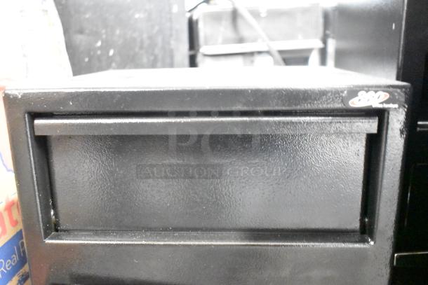 Brand new 360 Office Furniture black steel depository safe, 13.5"x11.75"x18", with electronic keypad, model 911DS181.