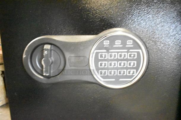 BRAND NEW 360 Office Furniture black steel depository safe, 13.5"x11.75"x18", with electronic keypad lock, model 911DS181.