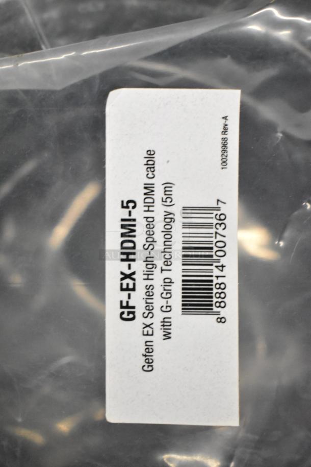 Gefen EX Series High-Speed HDMI cable, 5m, with G-Grip technology. Barcoded label visible on packaging.