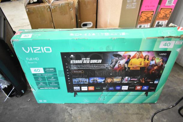 Boxed Vizio VFD40M-0804 40" Full HD Smart TV with Star Trek branding. Box shows signs of wear. Pickup only.