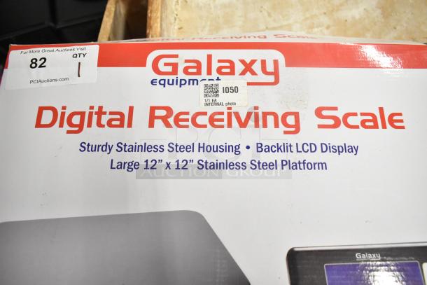Galaxy 177RS220LP 220 lb. Low-Profile Digital Receiving Scale. Features stainless steel housing, 12"x12" platform, backlit LCD. Box shows slight damage.