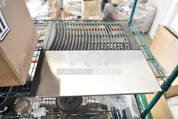 Various items lot including metal ice head vent cover, glass jar, and sharpener on a shelf; 6 items total.