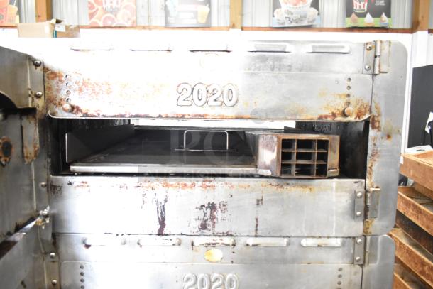 Turbochef HhC2020 commercial electric conveyor oven, 2016 model, rusted exterior, on commercial casters, 208/240V, 3-phase.