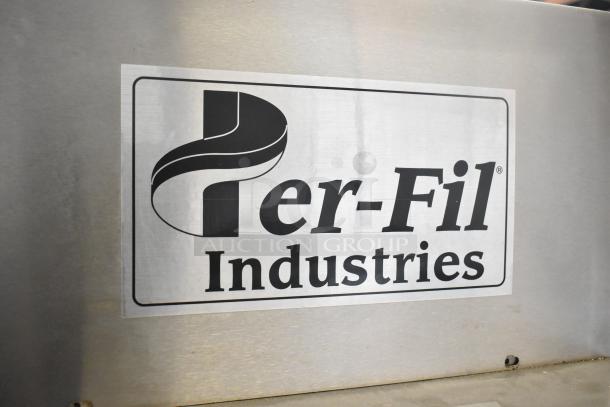 Per-fil Micro-15 commercial floor filler machine, stainless steel, on casters, 125 volts, 1 phase, logo visible.