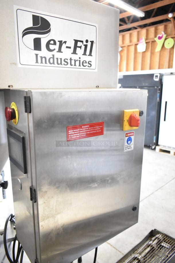 Per-fil Micro-15 floor filler machine on casters; stainless steel, labeled controls, 125V, 1 phase, commercial use.