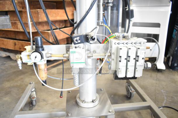 Per-fil Micro-15 floor filler machine on casters, 125V, 1 phase, commercial use. Visible ASCO valves and pressure gauge.