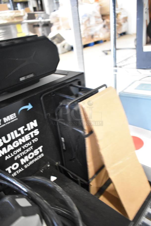 3 store displays featuring a TonieBox, JBL speakers, and Altec Lansing speakers. Includes built-in magnets for display.