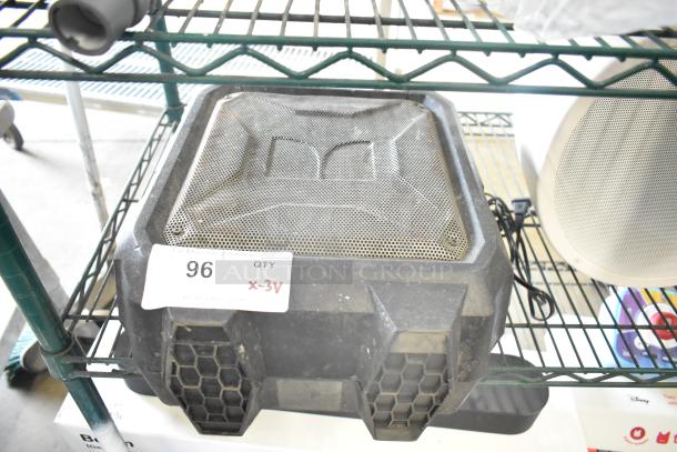 3 items: Monster Mini Rockin Roller speaker, 2 Electro-Voice EVID-P6.2UW speakers. Tag reads "96 QTY x-3V".