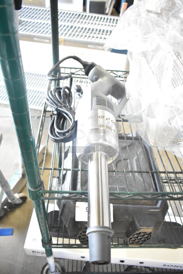 Brand new Robot Coupe CMP250VV immersion blender, 10" shaft, variable speed, 1/2 HP, 120V, minor scratches, in box.