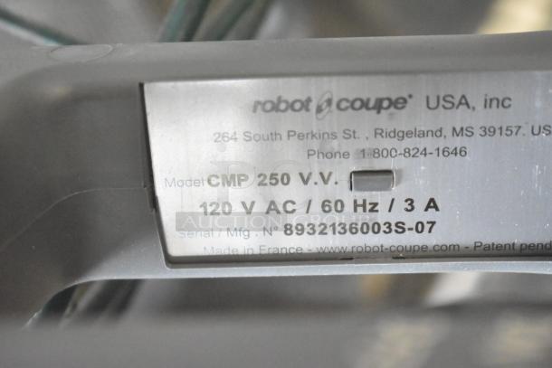 Brand new Robot Coupe CMP250VV immersion blender, 10" variable speed, 1/2 HP, 120V, 1 phase, made in France, label shown.