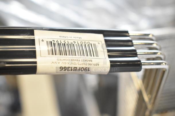 3 new Grindmaster-Cecilware V174PL equivalent fryer baskets, 13.25"x6.5"x5.875", with front hooks; tag shows model 190FB1366.