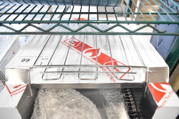 Brand new Avantco 184T140 commercial conveyor toaster, 10" wide, 3" opening, packaged with protective film and bubble wrap.