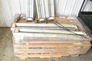 14 ServIt Strip Warmers, new scratch and dent, 120V, 1 Phase. Items stacked on labeled boxes.