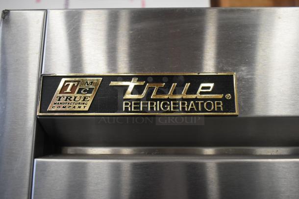 2016 True T-35 Commercial 2 Door Reach In Cooler, stainless steel, model T-35, 115 volts, 1 phase, visible True logo.