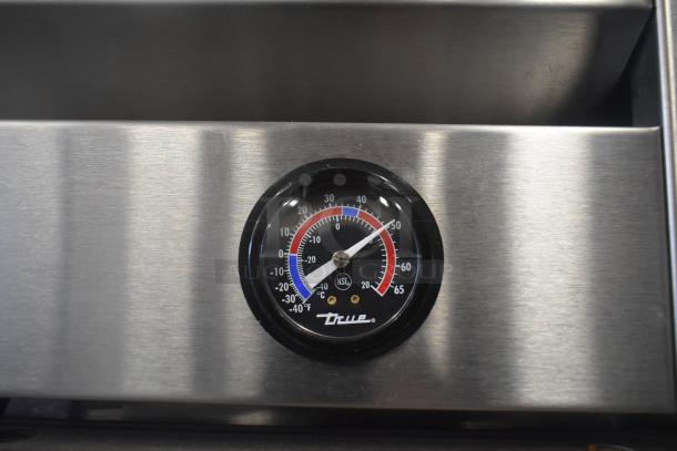 2016 True T-35 Commercial 2 Door Reach In Cooler thermometer, stainless steel panel, model T-35, 115V, 1 phase.