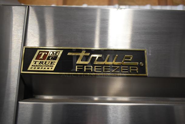 2016 True T-19F Commercial Freezer, single door, stainless steel, on casters. Model T-19F. 115V, 1 phase. Logo visible.