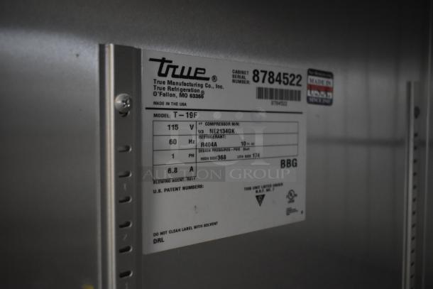 2016 True T-19F freezer label, model T-19F, 115V, 1 Phase, on commercial casters, serial 8784522.