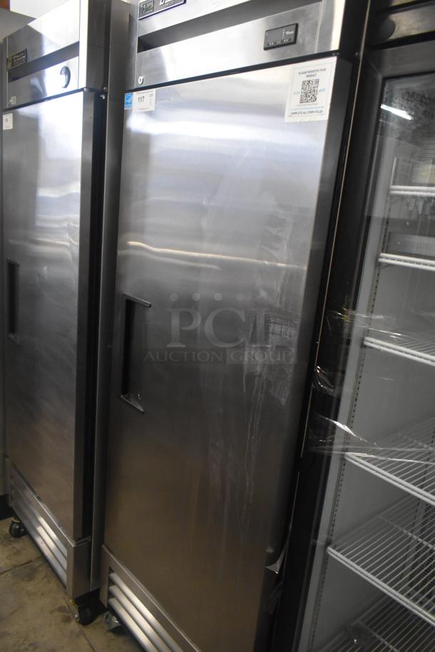 2025 True T-19F-HC commercial freezer, single door, on casters. Stainless steel, 115V, 1 phase.