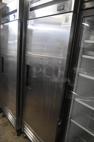 2025 True T-19F-HC commercial freezer, single door, on casters. Stainless steel, 115V, 1 phase.