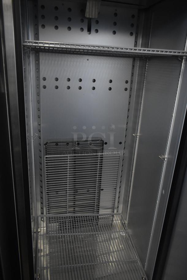 2025 True T-19F-HC commercial freezer, single door, on casters, 115V, 1 phase, with adjustable wire shelving, excellent condition.