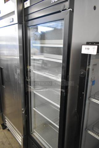 2019 Habco SE18 commercial reach-in cooler, single glass door, multiple shelves, 115V, 1 phase, excellent condition.