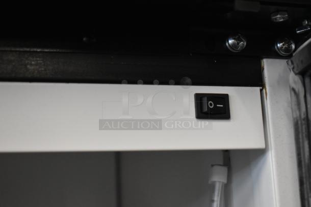 2019 Habco SE18 cooler interior view, showing power switch and wiring. Single door reach-in model, 115 volts, 1 phase.