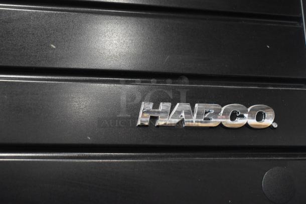 2019 Habco SE18 cooler merchandiser, commercial single door, 115V, 1 phase, metallic logo visible on black surface.